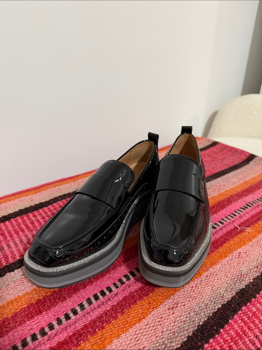 Johnston & Murphy Black Patent Leather Platform Loafers for Women
